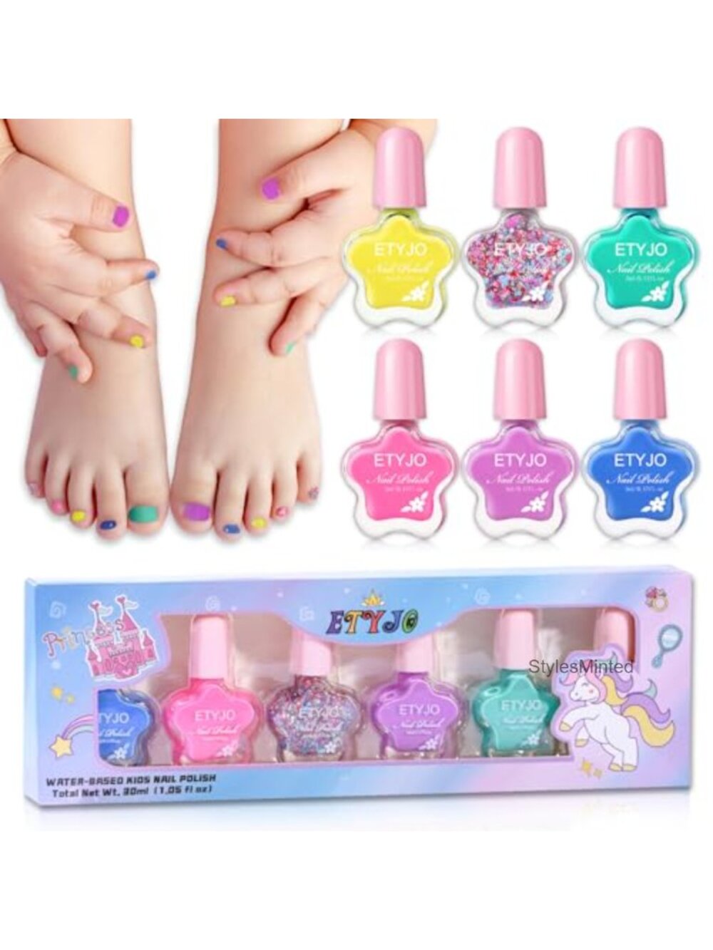 Kids Nail Polish Set Non-Toxic Quick Dry Peel Off 6 Rainbow Colors